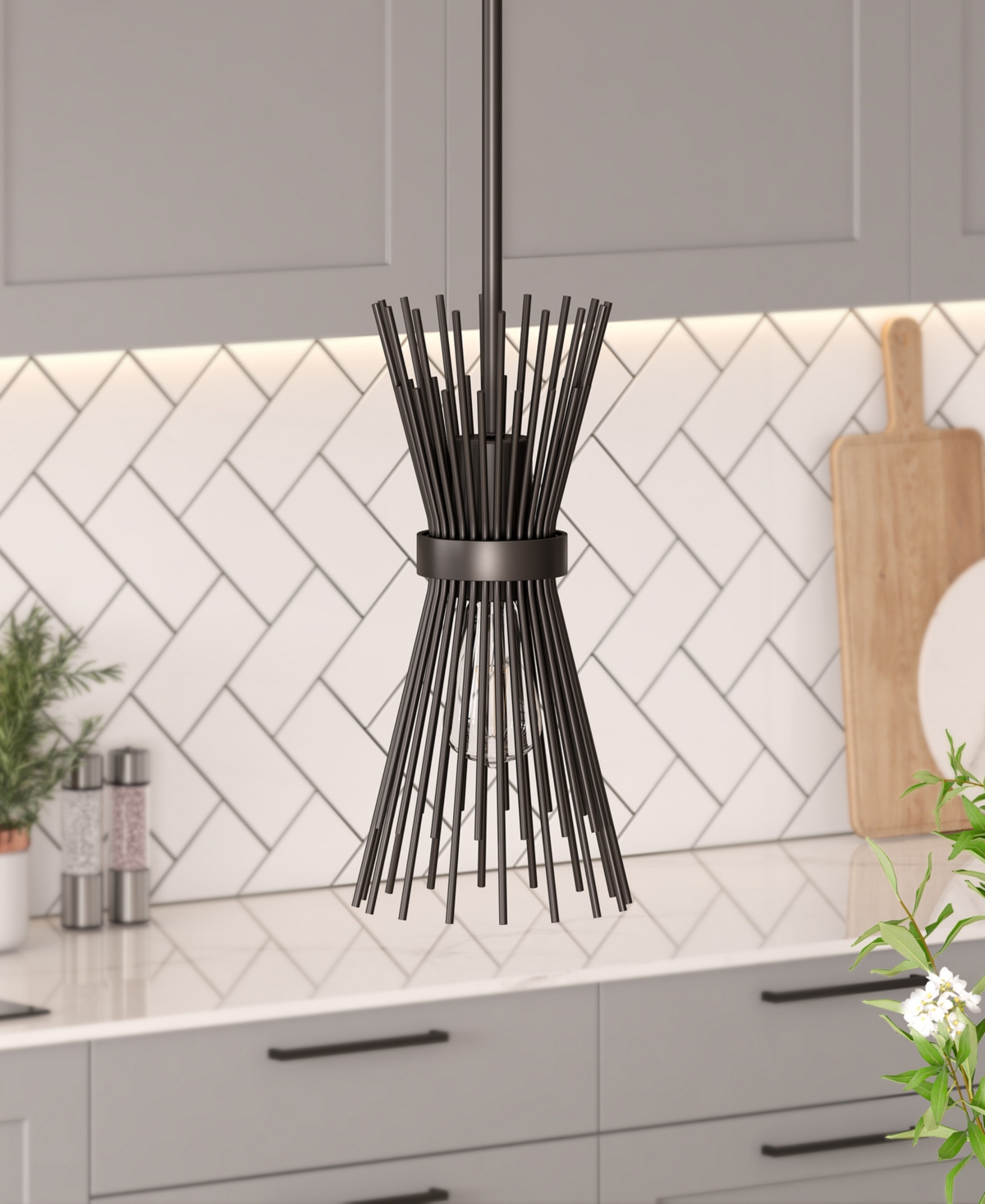 Hudson & Canal Andromeda 7" Wide Starburst Pendant With Metal Shade In Blackened Bronze