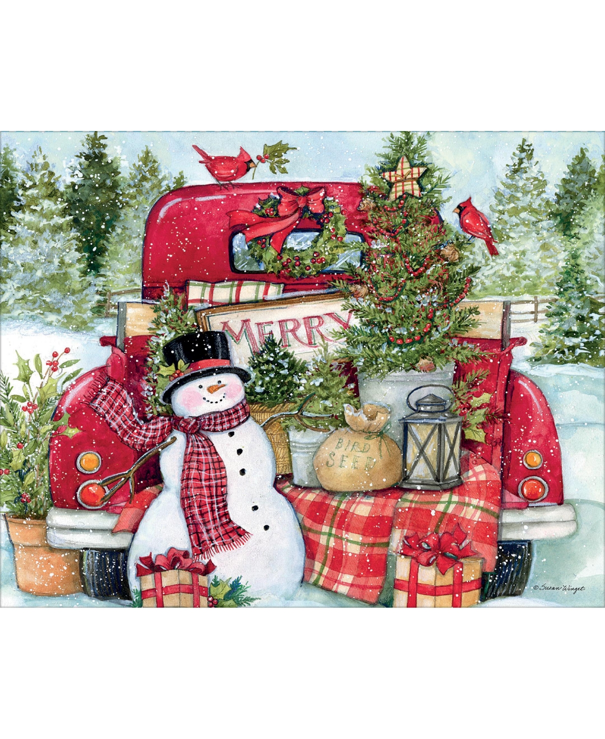 Lang Red Truck and Snowman Boxed Cards