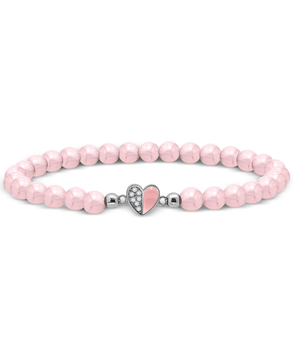 Giani Bernini Rose Quartz & Cubic Zirconia Heart Bead Stretch Bracelet In 18k Gold-plated Sterling Silver In Silver