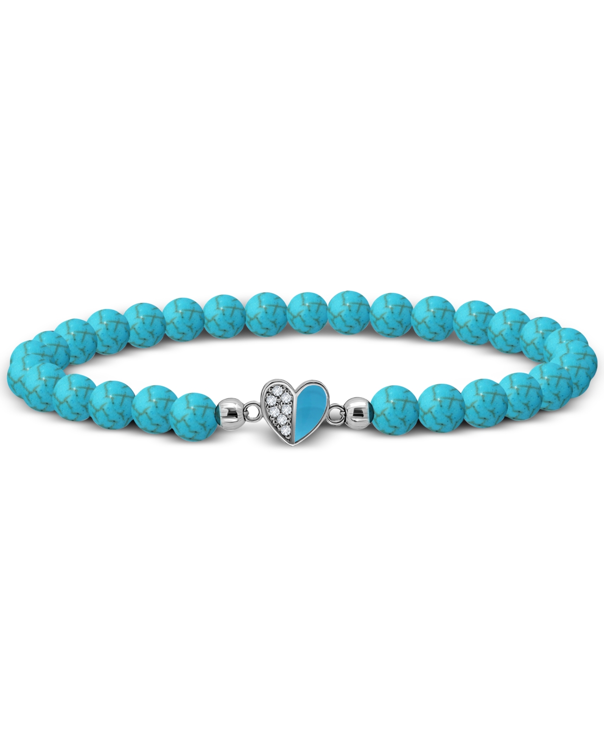 Howlite Chryscolla Bead & Cubic Zirconia Heart Stretch Bracelet, Created for Macy's - Gold
