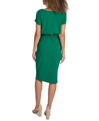Women's Tulip-Sleeve Tie-Waist Sheath Dress