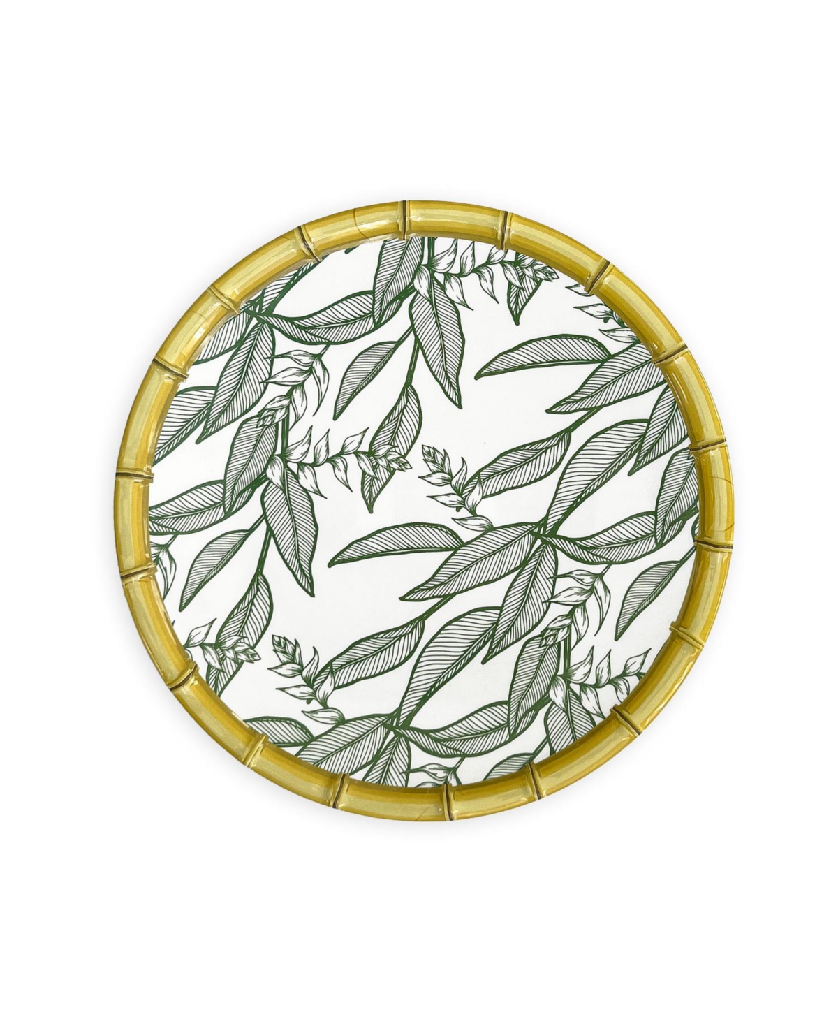 Q Squared Zen Bamboo Leaf Dinner Plates, Set Of 4 In White,green