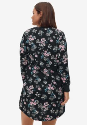 Women's Plus Size Long Sleeve Henley Sleepshirt