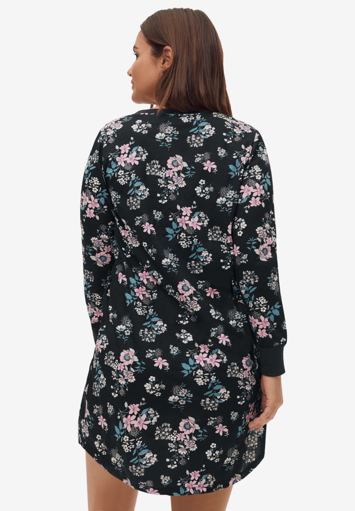 Ellos Plus Size Long Sleeve Henley Sleepshirt