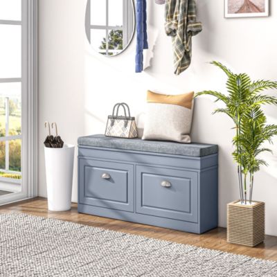 Shoe Rack Bench for Entryway with Cushion, 2 Drawers, Holds 8 Pairs