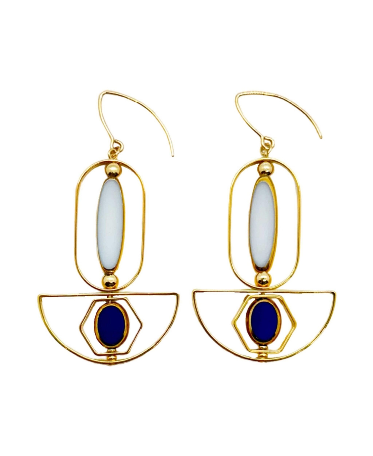 Blue and White Art Deco Earrings - Blue