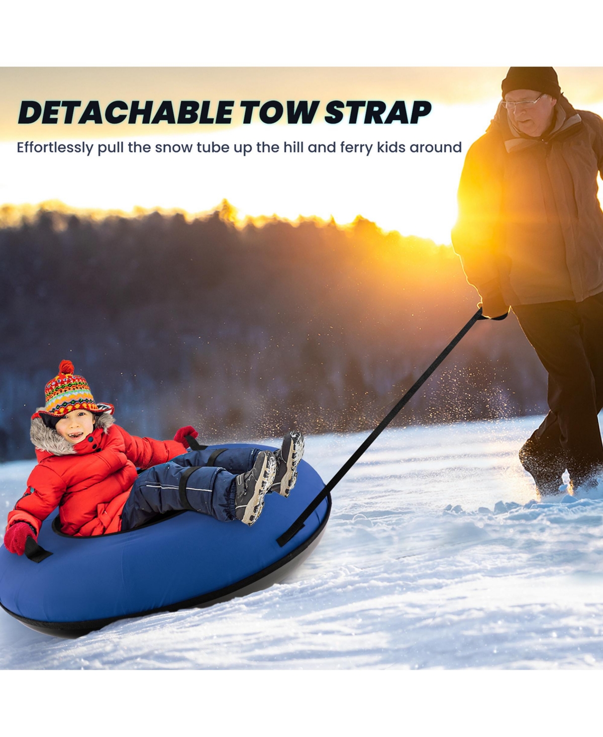 Costway Heavy-Duty Inflatable Snow Tube for Sledding with Tire Pump & Tow Strap