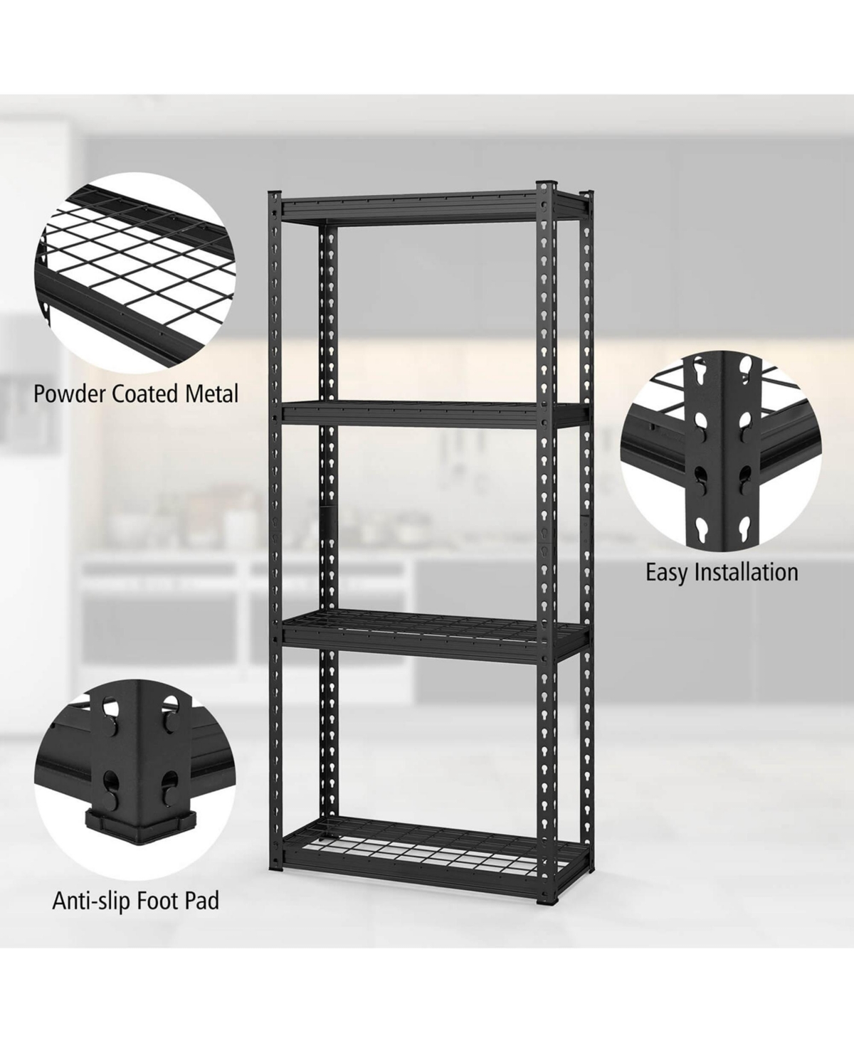 Costway 1 Pcs 4-Tier Metal Shelving Unit Heavy Duty Wire Storage Rack with Anti-slip Foot Pads