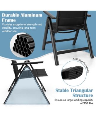 4 PCS Patio Folding Chair Outdoor Chairs with Padded Seat, Adjustable Backrest