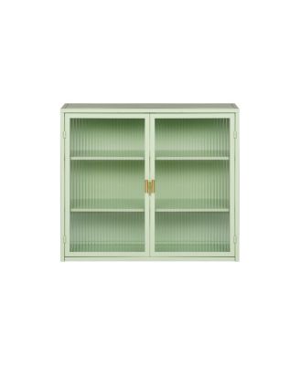 Modern Mint Green Two-Door Wall Cabinet with Three-Tier Storage
