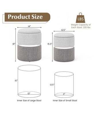 Linen Fabric Storage Ottoman Set of 2 Modern Round Ottoman with Storage for Bedroom