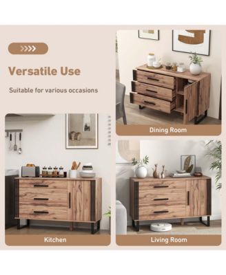 Vintage Accent Cabinet Sideboard Cabinet with 3 Drawers, 1 Door, 1 Adjustable Shelf