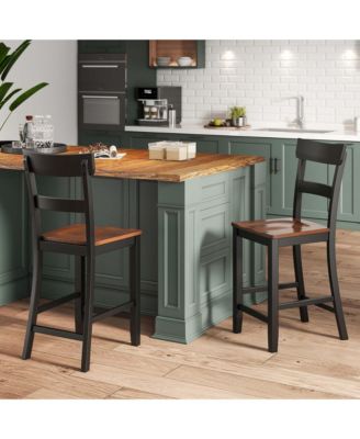 Wooden Bar Stool Set of 2 Bar Chairs with LVL Rubber Wood Frame, Backrest, Footrest