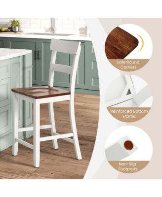 Wooden Bar Stool Set of 2 Bar Chairs with LVL Rubber Wood Frame, Backrest, Footrest