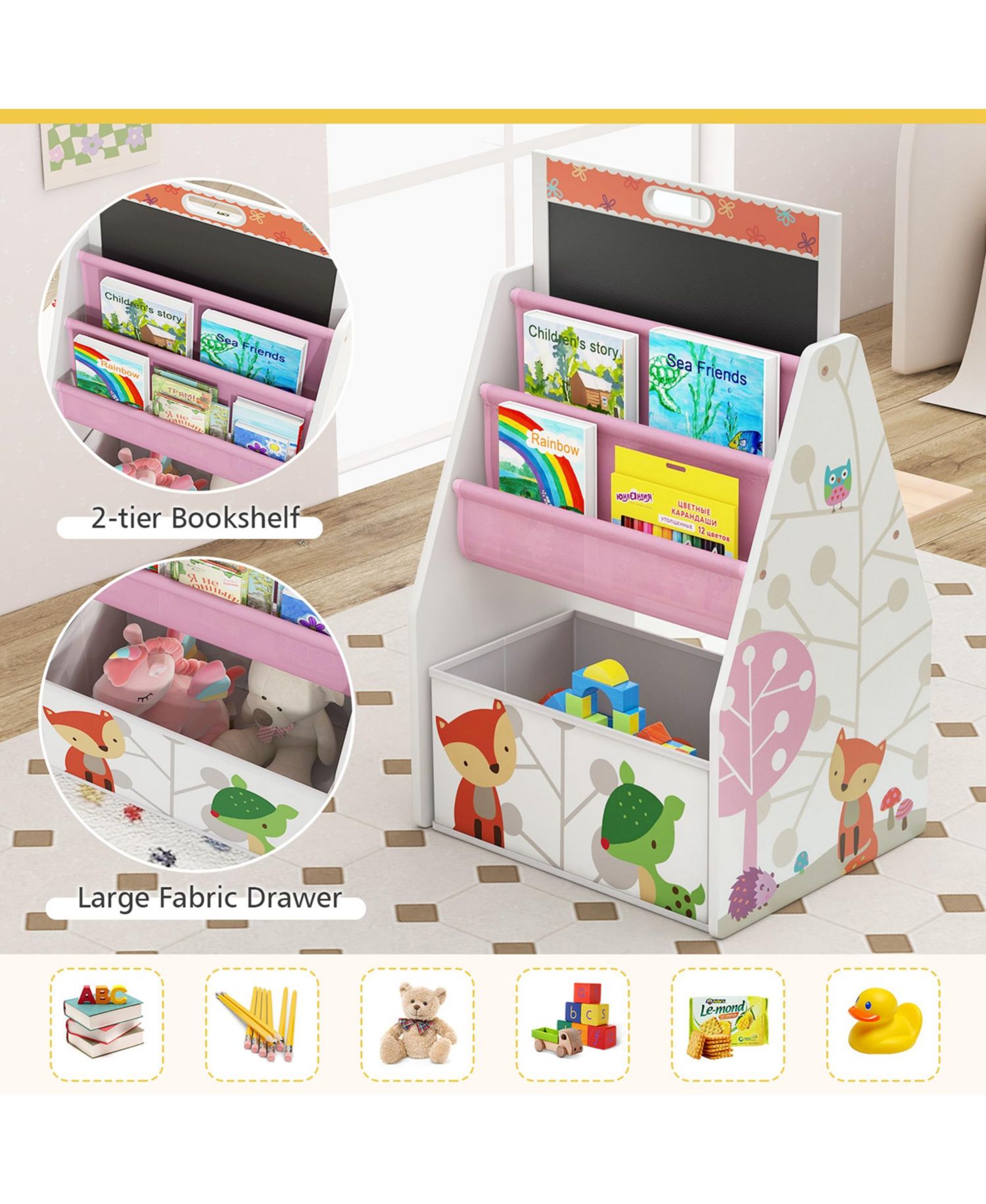 Kids Table & Chair Set with Rotatable Double-sided Magnetic Blackboard & Whiteboard