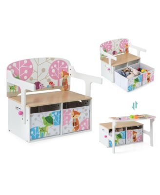 3-in-1 Kids Convertible Activity Bench with Table and Chair Set, Includes 2 Storage Bins