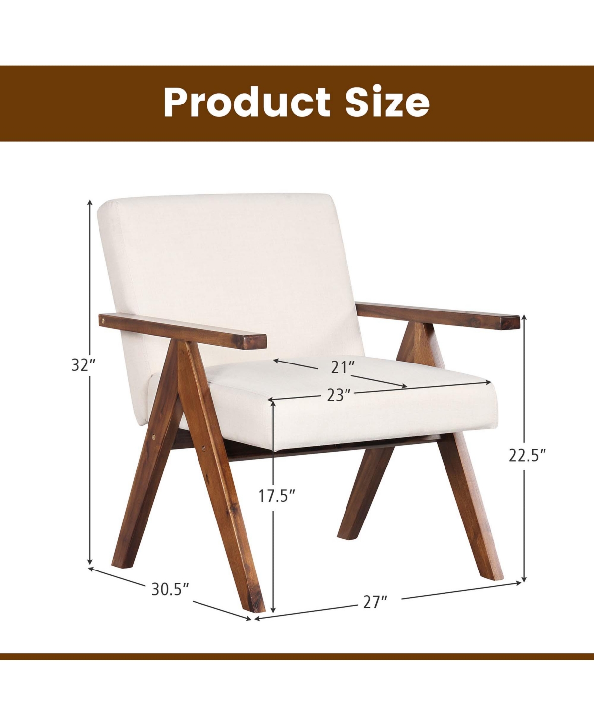 2 Pcs Modern Accent Chair Linen Fabric Armchair with Solid Acacia Wood Frame