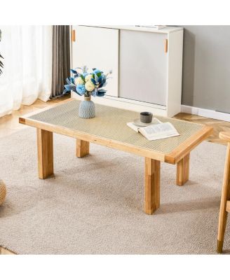 Simplie Fun Rectangular Rattan Table with Wooden Legs - Macy's