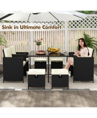 9 PCS Outdoor Dining Furniture Set Patio Conversation Set with Cushioned Seat