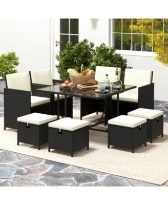 9 PCS Outdoor Dining Furniture Set Patio Conversation Set with Cushioned Seat