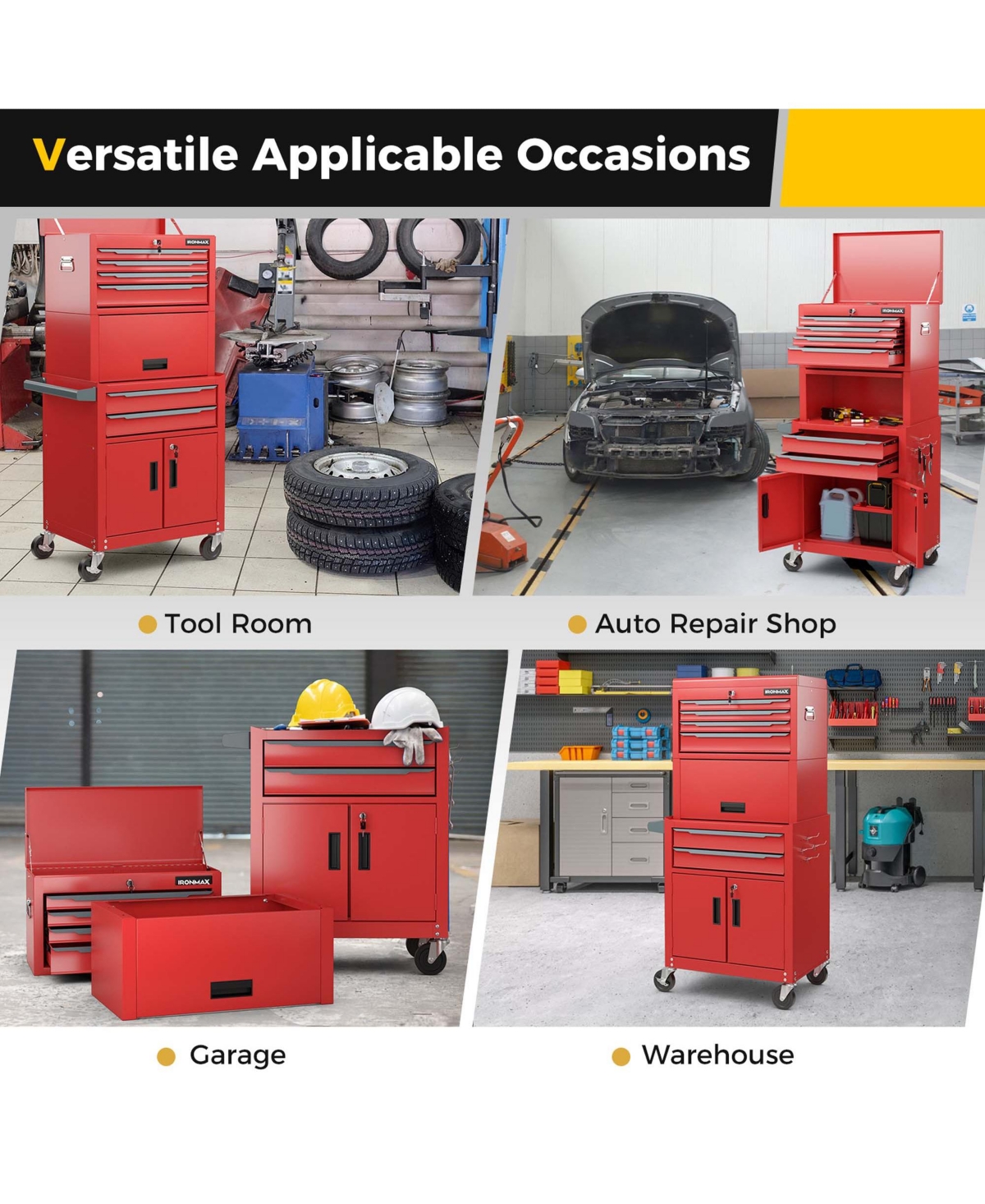 Costway 6-Drawer Rolling Tool Chest 3-in-1 Heavy-Duty Storage Cabinet with Universal Wheels