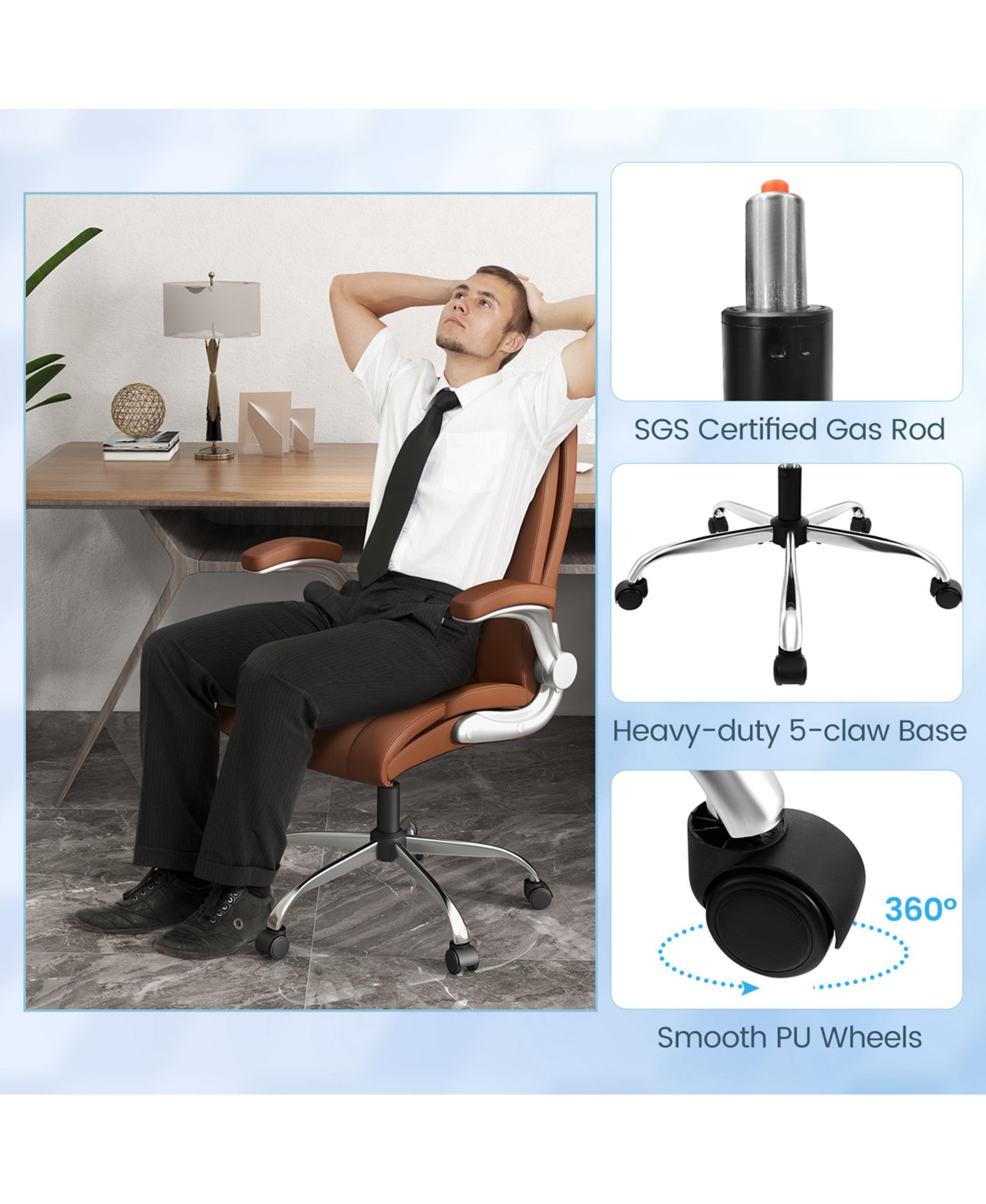 Costway Pu Leather Office Chair Height Adjustable Executive Chair with Adjustable Headrest