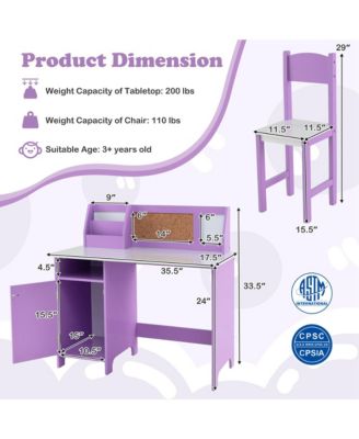 Kids Desk and Chair Set Study Writing Workstation with Bookshelf & Bulletin Board