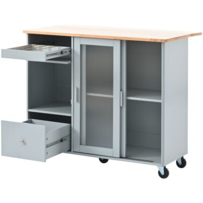 Streamdale Blue Kitchen Island Cart With LED Light And Drop Leaf