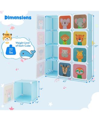 12-Cube Kids Wardrobe Baby Dresser Bedroom Armoire Clothes Hanging Closet with Door