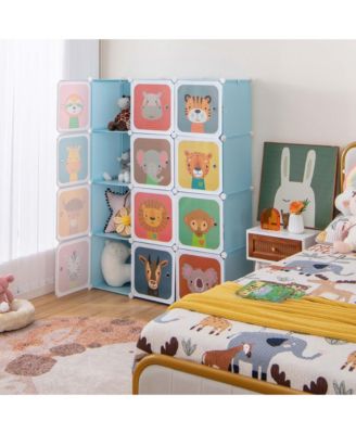 12-Cube Kids Wardrobe Baby Dresser Bedroom Armoire Clothes Hanging Closet with Door