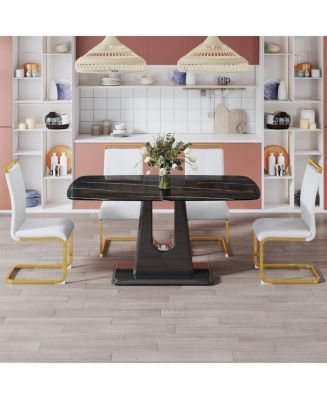 Simplie Fun Modern Black Marble Dining Table with 4 Gold Chairs - Macy's