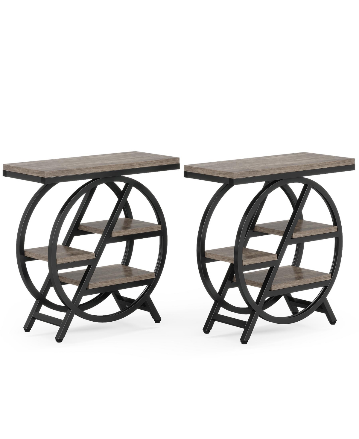 Tribesigns Wood End Table Set of 2, 3-Tier Narrow Sofa Side Table with Storage, Industrial Nightstand and Bedside Table