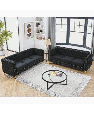 Modern Velvet Sofa Set with Button Tufted Design