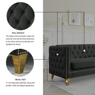 Modern Velvet Sofa Set with Button Tufted Design