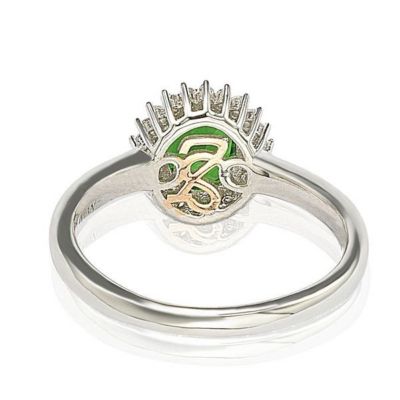 Suzy Levian Sterling Silver Cubic Zirconia Green Oval Halo Ring