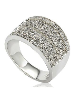 Suzy Levian Sterling Silver Cubic Zirconia Pave Wide Band Ring