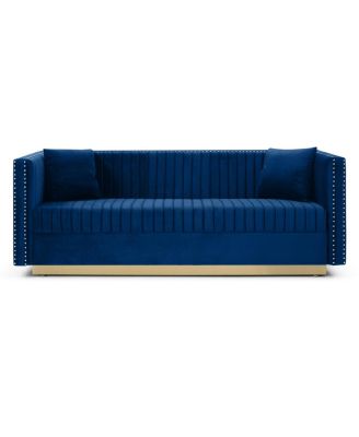 Modern Blue Velvet Sofa Loveseat Set With Pillows
