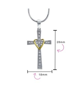 CZ Pave Accent Religious Love Of God Modern Fashion Heart Infinity Cross Pendant Necklace Two Tone Rhodium Plated Brass