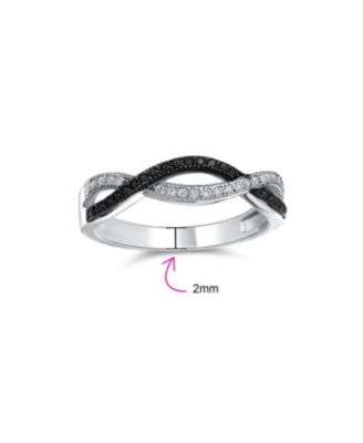 Two Tone Black White CZ Twist Knot 1/2 Eternity Clear Pave Cubic Zirconia Infinity Band Ring .925 Sterling Silver