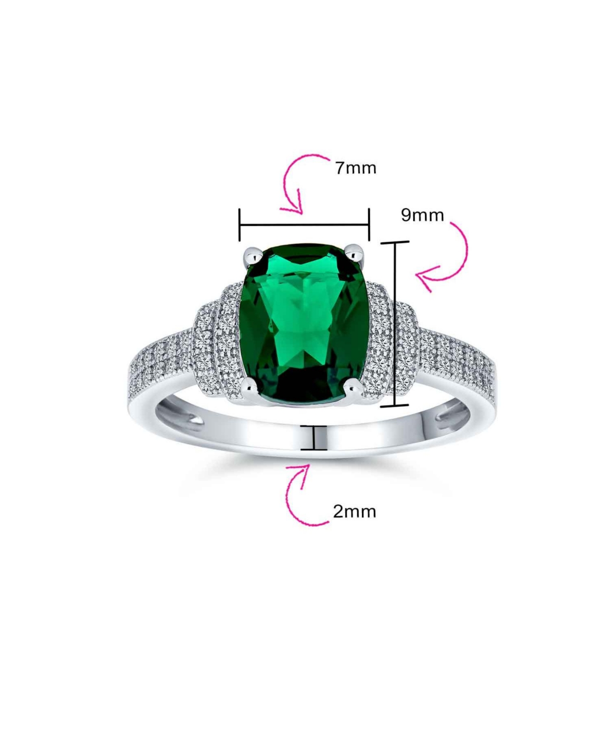 Bling Jewelry Art Deco Style 5CT Cubic Zirconia Cz Cocktail Pave Rectangle Green Emerald Cut Statement Ring For Women Sterling Silver