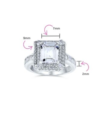 Classic 4CTW Cubic Zirconia Rectangle Halo CZ Emerald Cut Promise Ring Sterling Silver Pave Band Ring