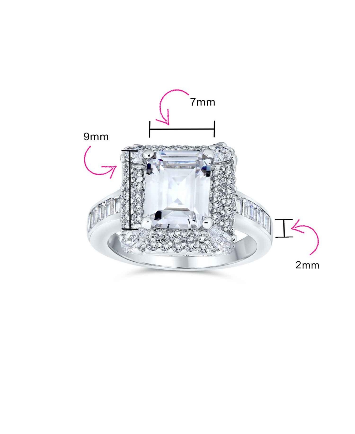 Bling Jewelry Classic 4CTW Cubic Zirconia Rectangle Halo Cz Emerald Cut Promise Ring For Women SterlingPave Band Ring - Silver
