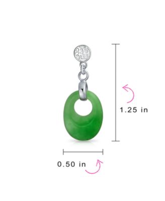 Dyed Green Natural Jade Asian Style Chinese Good Fortune Cut Out Circle Round Dangle Earrings Sterling Silver