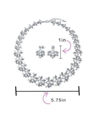 Large Fashion Leaves Leaf Motif Simulated White Pearl Cubic Zirconia Pave CZ Leaf Bib Statement Necklace Jewelry Set