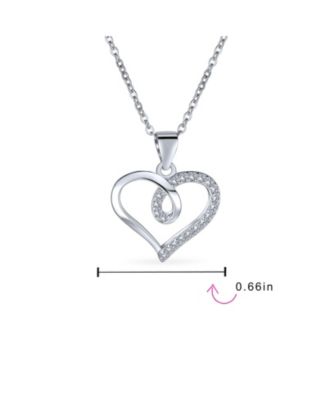 Delicate Pave Cubic Zirconia Accent CZ Twisted Ribbon Infinity Love Knot Open Heart Shape Pendant Necklace Sterling Silver