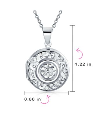 Embossed Photo Round Circle Scroll Flower Lockets That Hold Pictures Sterling Silver Locket Necklace Pendant