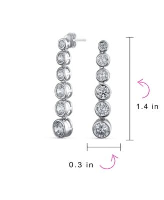 Elegant Sterling Silver CZ Linear Drop Earrings With Geometric Bubble Prom Cubic Zirconia In A Bezel Set Round Shape.