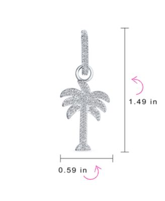 Hawaiian Nautical Pave CZ Cubic Zirconia Huggie Mini Hoop Dangle Charm Palm Tree Earrings Sterling Silver