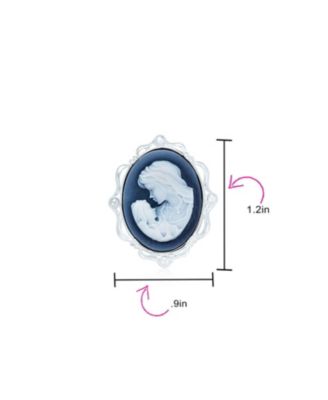 Classic Antique Brooche Pin Blue White Victorian Lady Cameo Pendant & Necklace