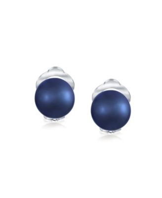 Button Style Freshwater Cultured Pearl Clip On Ball Stud Earrings Sterling Silver Non Pierced Ears